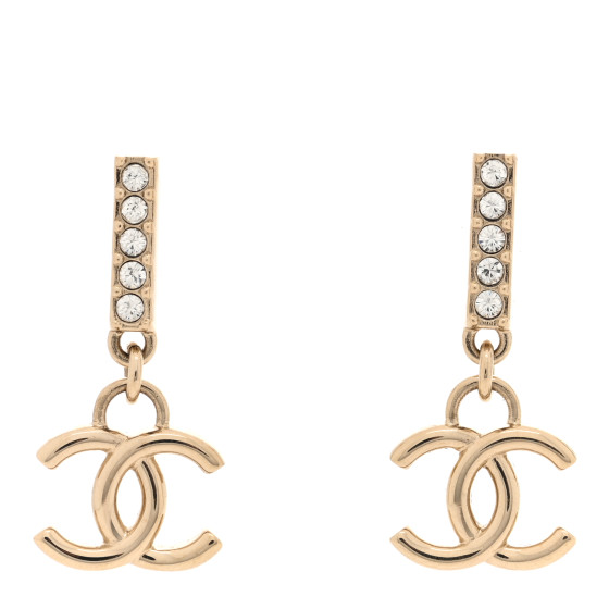 Crystal CC Drop Earrings Gold Gold