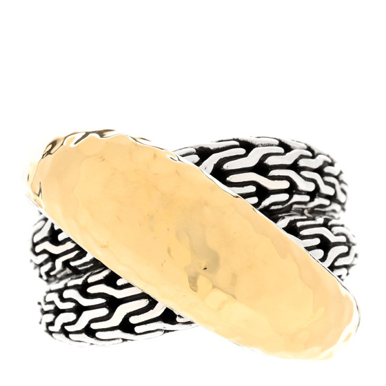 Sterling Silver 18K Yellow Gold Classic Chain Hammered Crossover Ring 60 9