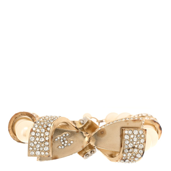 Pearl Crystal CC Bow Bracelet Gold