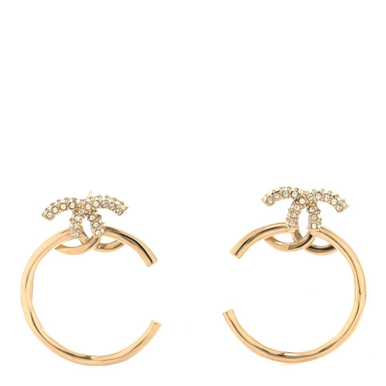 Crystal CC Hoop Drop Earrings Light Gold