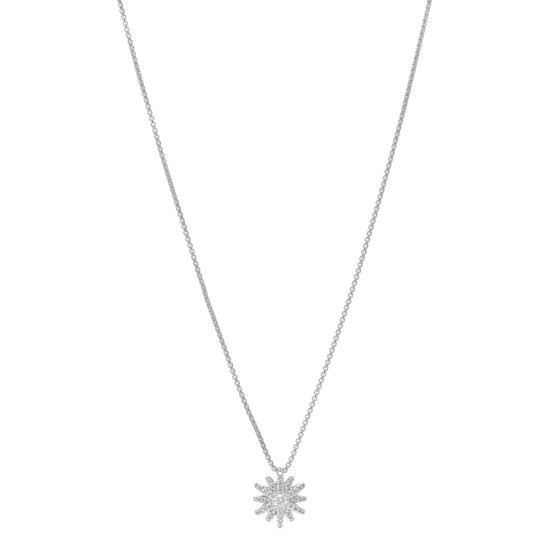 18K White Gold Diamond Starburst Pave Pendant Necklace