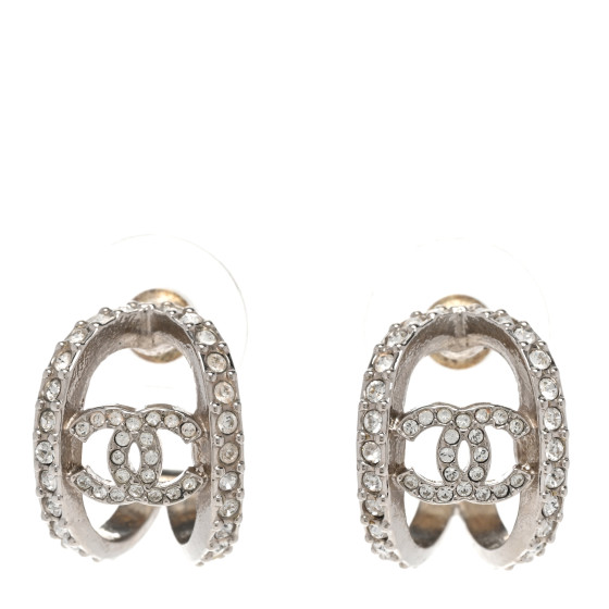 Crystal Strass CC Double Hoop Earrings Silver