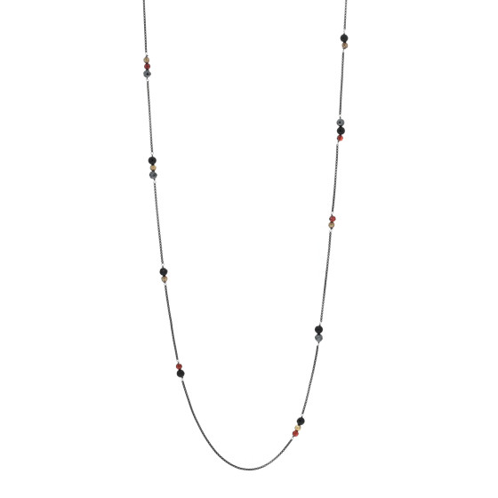 Sterling Silver 18K Yellow Gold Garnet Hematite Black Onyx Elements Station Necklace