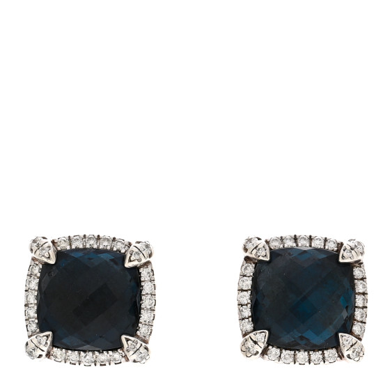 Sterling Silver Hampton Blue Topaz Diamond 9mm Chatelaine Bezel Stud Earrings
