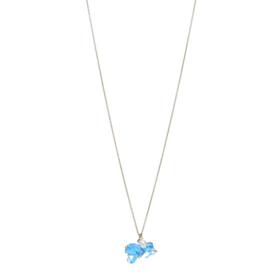 CHRISTIAN DIOR Resin Crystal Pearl Lion Necklace Blue