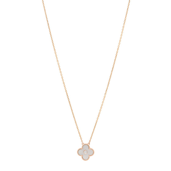 18K Rose Gold Diamond Mother of Pearl Vintage Alhambra Pendant Necklace
