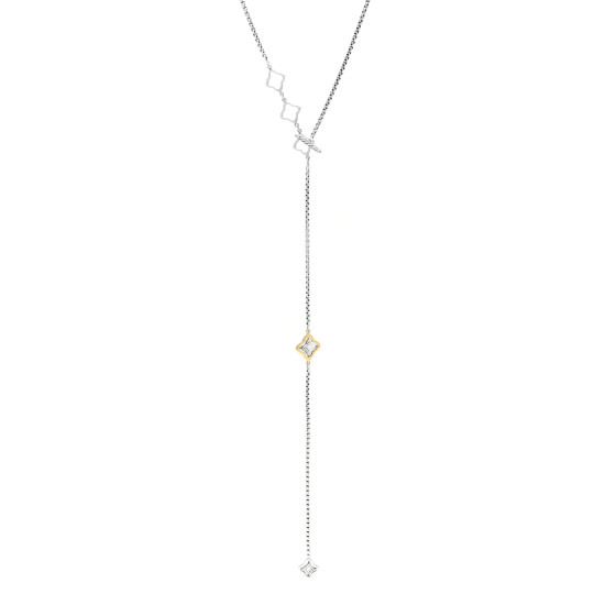 Sterling Silver 18K Yellow Gold Quatrefoil Station Lariat Necklace