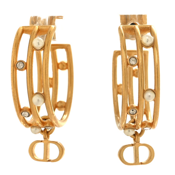 Pearl Crystal CD Hoop Earrings Gold