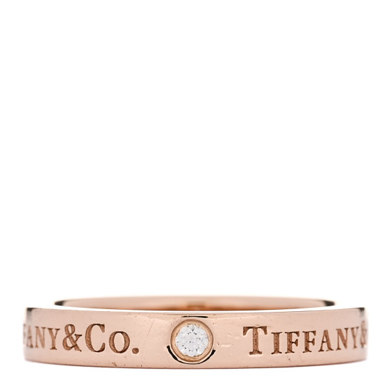 18K Rose Gold Diamond Logo Band Ring 50 5.5