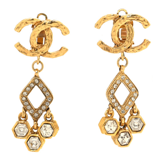 Crystal CC Drop Earrings Gold