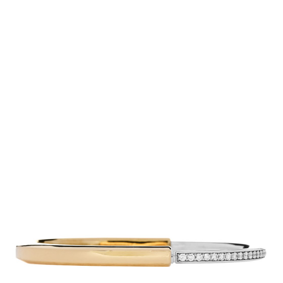 18K Yellow White Gold Diamond Tiffany Lock Half Pave Bangle Bracelet