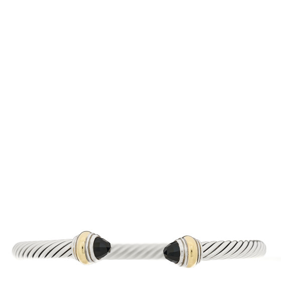 Sterling Silver 14K Yellow Gold Black Onyx 5mm Cable Classics Bracelet