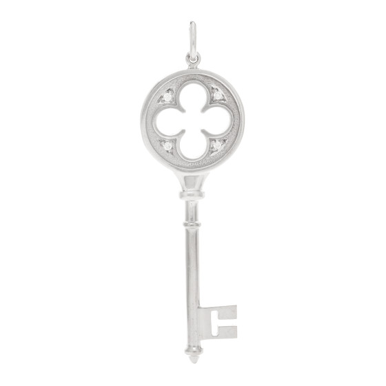18K White Gold Diamond Quatrefoil Key Pendant