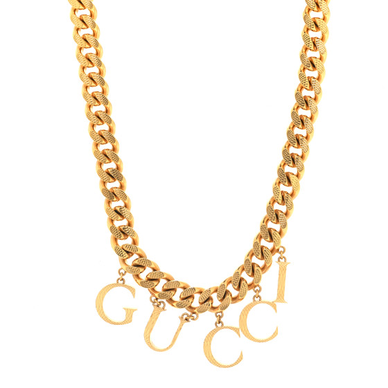 Metal Script Logo Interlocking Chain Necklace Gold