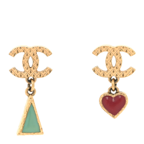 Resin CC Heart Triangle Drop Earrings Gold Green Red