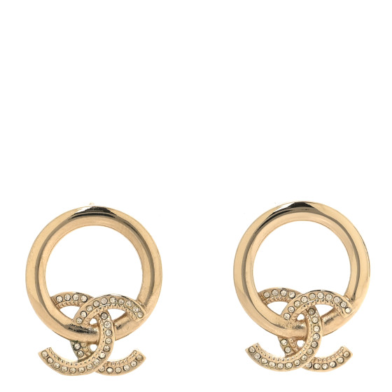 Metal Crystal CC Round Drop Earrings Gold