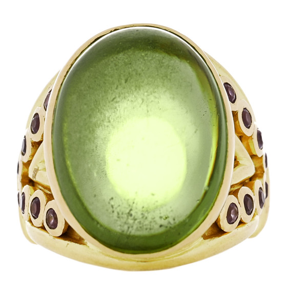 19K Yellow Gold Peridot Pink Sapphire Cabochon Ring 53 6.5