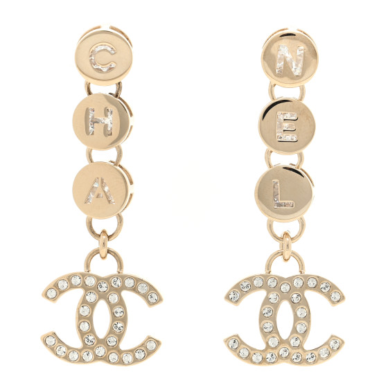 Crystal CC Cha-Nel Drop Earrings Gold