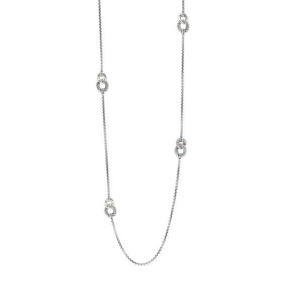 Sterling Silver Diamond Belmont Curb Link Station Necklace 36"