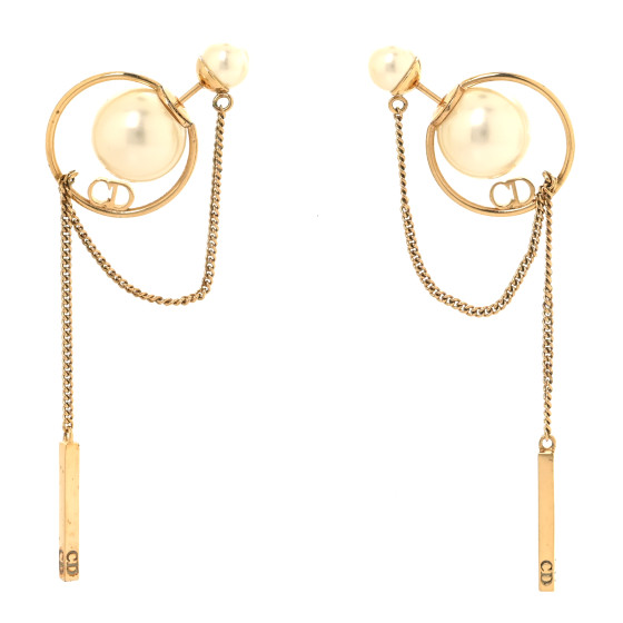 Pearl Tribales Dangle Chain Earrings Gold