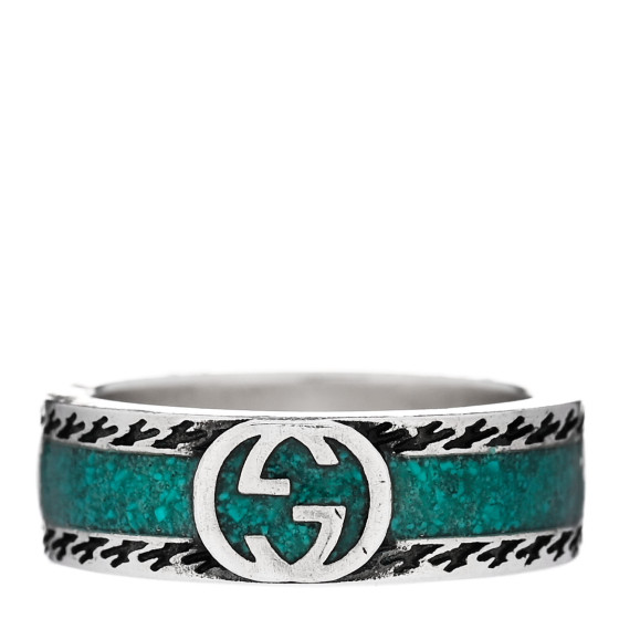 Sterling Silver Enamel Interlocking G ring 49 5 Turquoise