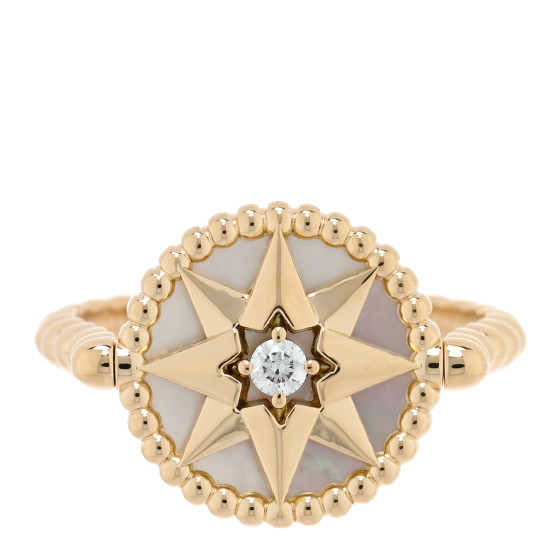 18K Yellow Gold Diamond Mother of Pearl Rose Des Vents Ring 51 5.75