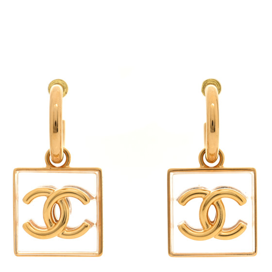 Metal Resin CC Square Drop Earrings Gold Transparent