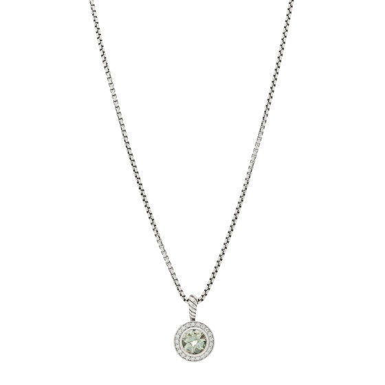 Sterling Silver Diamond Prasiolite 8mm Petite Cerise Pendant Necklace