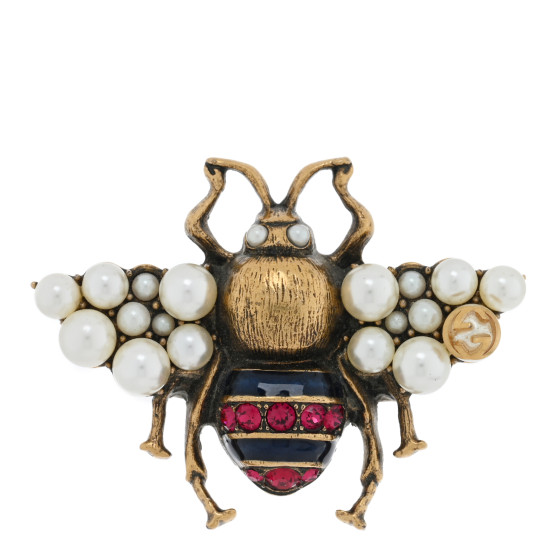 Metal Crystal Pearl Bee Ring 8 Aged Gold