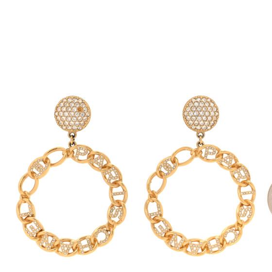Crystal CC Round Logo Drop Earrings Gold