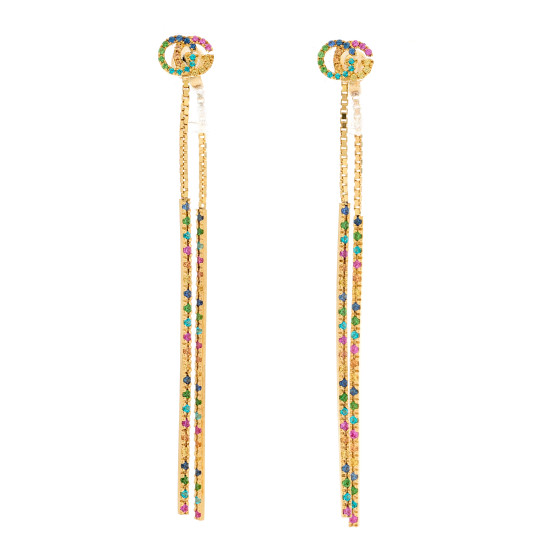 18K Yellow Gold Sapphire Topaz Tsavorite Running G Drop Earrings