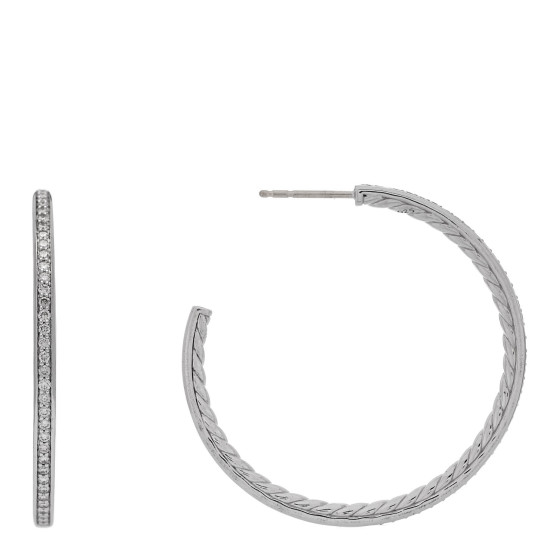 Sterling Silver Diamond 38mm Pave Hoop Earrings