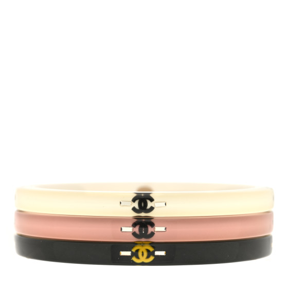 Resin CC Bangle Bracelet Set of 3 White Pink Black