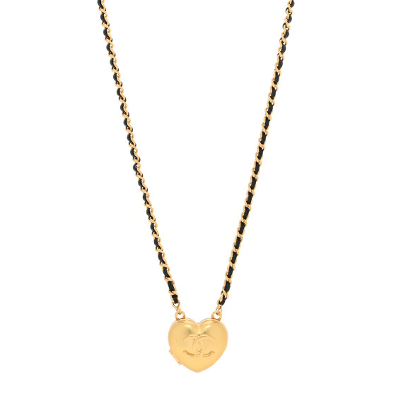 Lambskin CC Heart Mirror Locket Necklace Gold