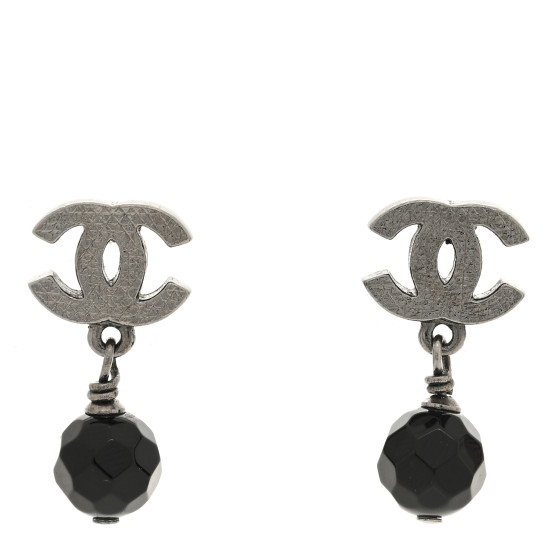 Ruthenium CC Bead Drop Earrings Black
