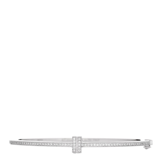 18K White Gold Diamond T Hinged Wire Bangle Bracelet