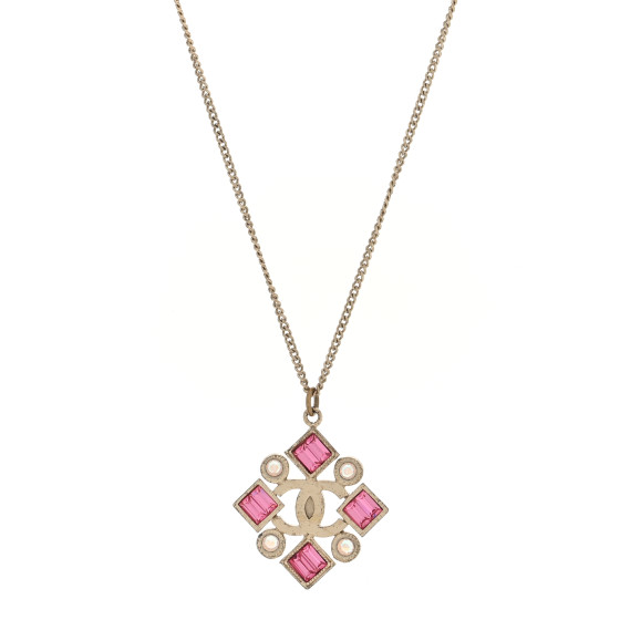 Baguette Crystal CC Necklace Pink