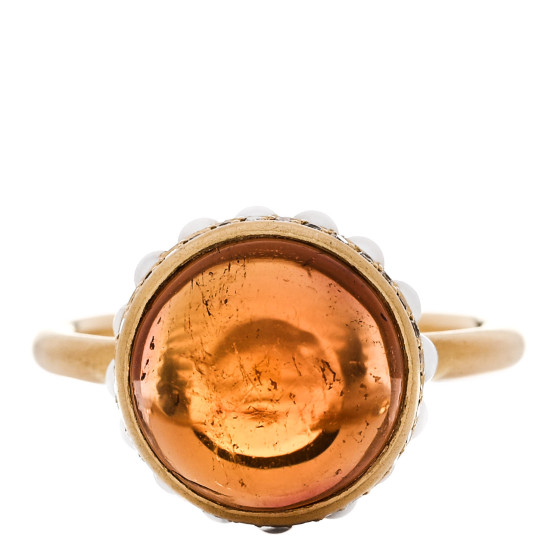 18K Yellow Gold Diamond Orange Tourmaline Pearl One of a Kind Ring 53 6.5