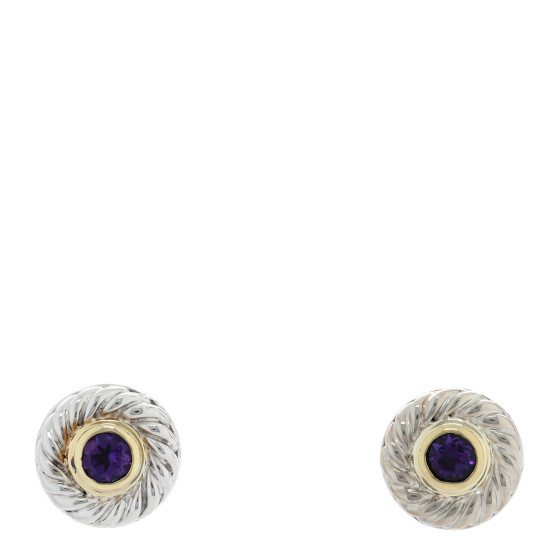 Sterling Silver 14K Yellow Gold Amethyst Cookie Cable Earrings