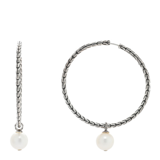 Sterling Silver Pearl Drop Hoop Earrings