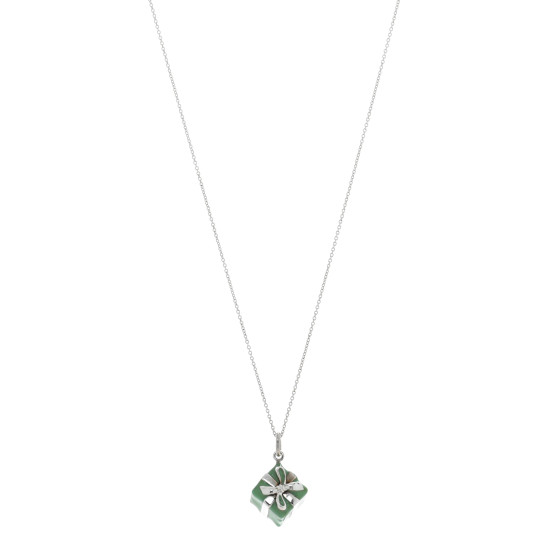 Sterling Silver Enamel Gift Box Charm Necklace Blue