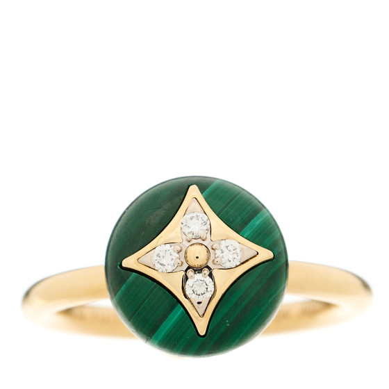 18K Yellow Gold Diamond Malachite Idylle Blossom Ring 54 7