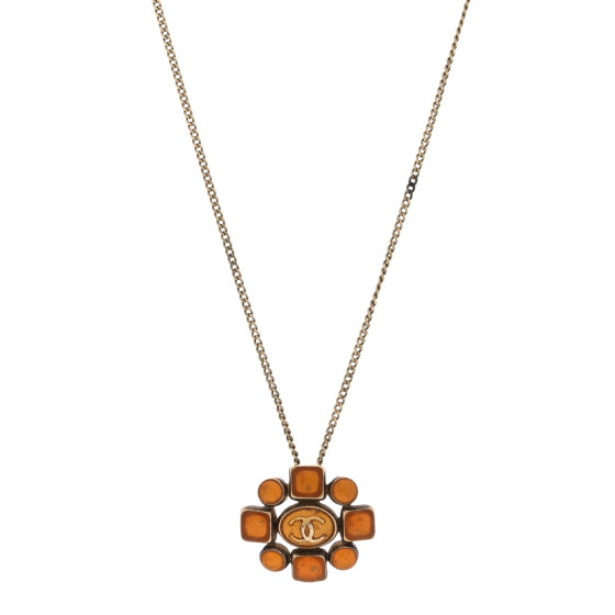 Gripoix Poured Glass CC Pendant Necklace Gold
