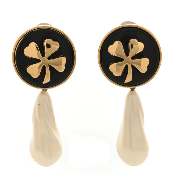 Pearl Resin CC Clover Clip On Earrings Gold