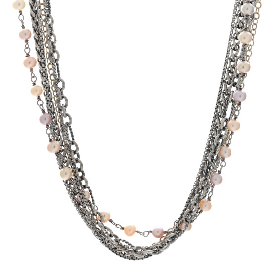 DAVID YURMAN Sterling Silver 18K Yellow Gold Pearl Multi Chain Necklace