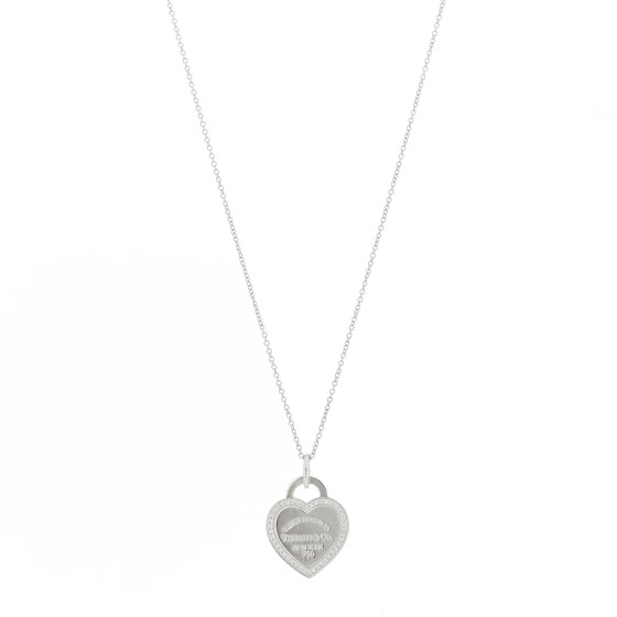 18K White Gold Diamond Return To Tiffany Heart Tag Pendant Necklace
