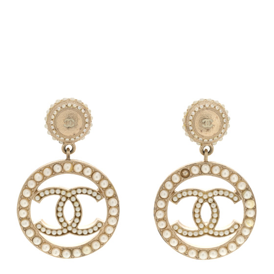 Pearl CC Drop Earrings Light Gold
