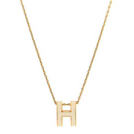 Lacquered Gold Pop H Pendant Necklace White