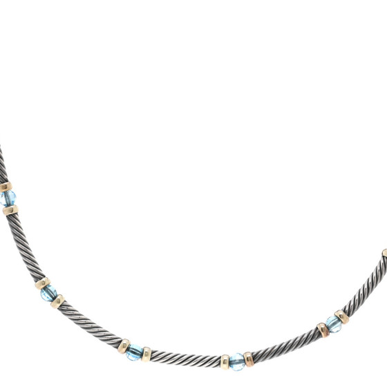 Sterling Silver 14K Yellow Gold Blue Topaz Hampton Cable Choker Necklace