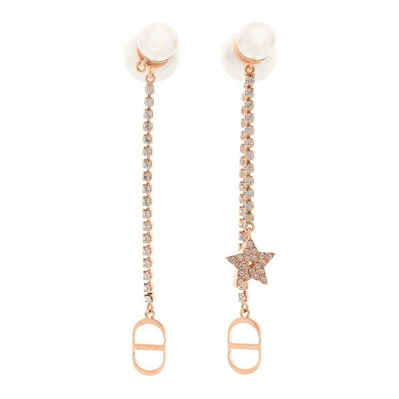 Pearl Crystal Star Tribale Dangle Chain Earrings Rose Gold